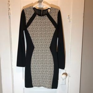 H&M Fitted Black and White Long Sleeve Dress
